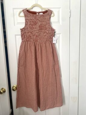NWT Japna Rust Gingham Sleeveless Smocked Midi Dress 100% Cotton Size Large